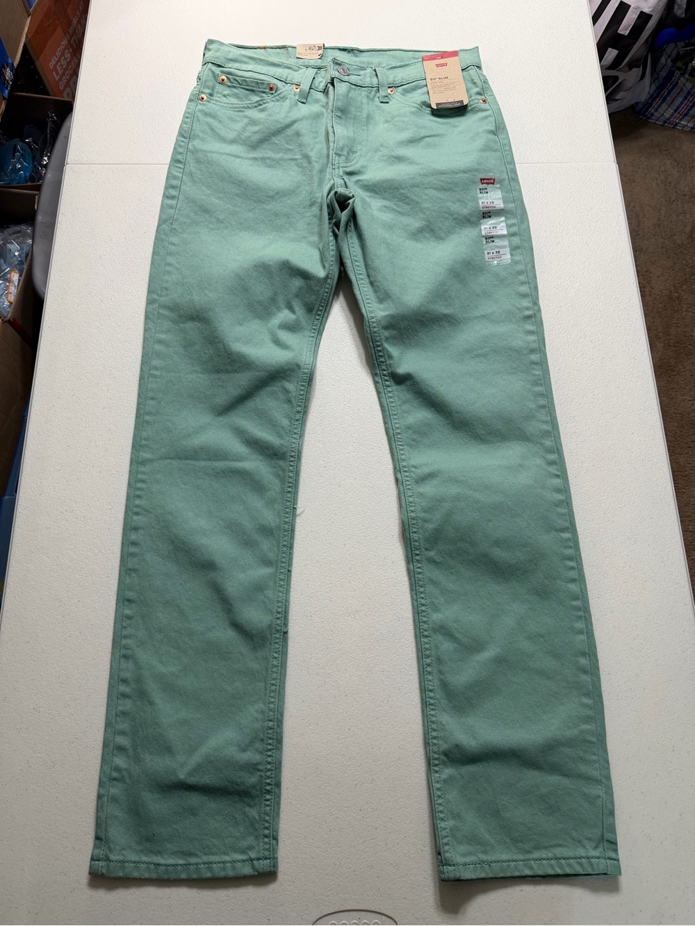 levi's men's 511 slim fit jeans 31x32 light green stretch grunge pockets new